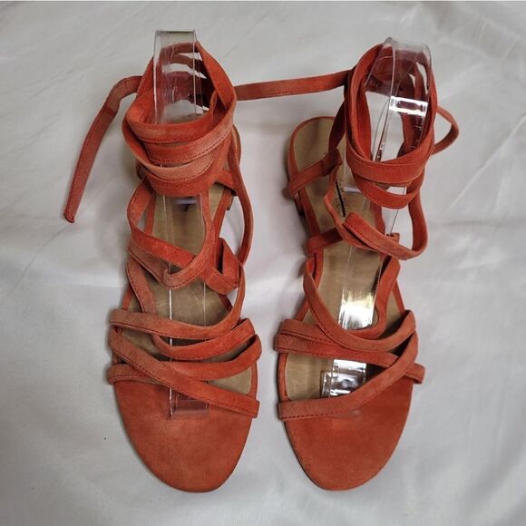 MADEWELL suede Holly ankle wrap flat sandals in red/orange 7.5 - Picture 3 of 8